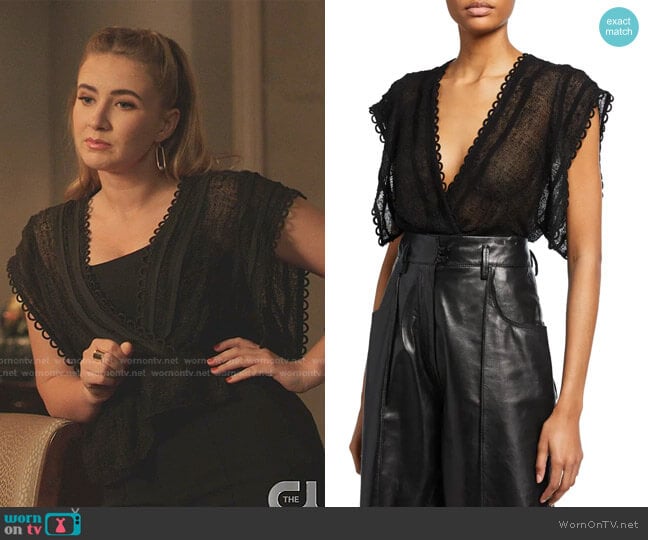 Iro Baltimore Sheer Faux-Wrap Top worn by Amanda Carrington (Eliza Bennett) on Dynasty