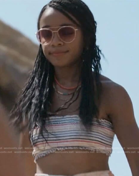 Jamie’s rainbow striped bikini top on American Horror Story