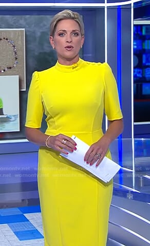 Jamie Yuccas’s yellow button detail dress on CBS Evening News