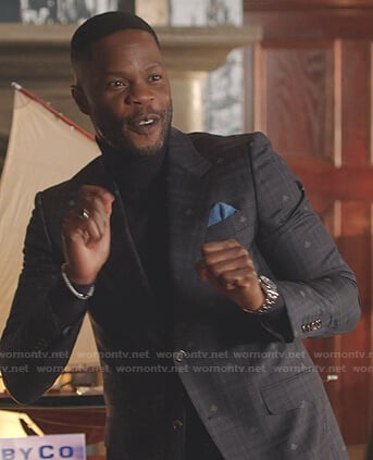 Jeff’s navy bee print blazer on Dynasty