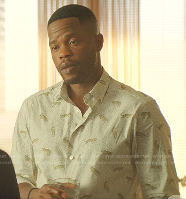 Jeff’s white tiger print shirt on Dynasty