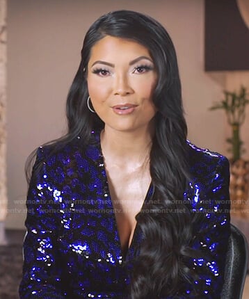 Jennie’s blue sequin leopard dress on The Real Housewives of Salt Lake City