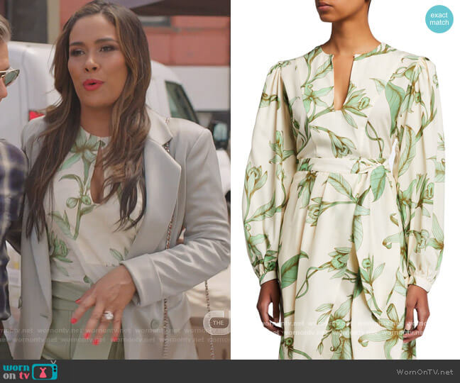 Johanna Ortiz Andean Garden Keyhole Blouse worn by Cristal Jennings (Daniella Alonso) on Dynasty