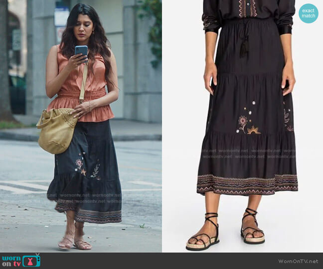 Johnny Was Maxi Tiered Skirt worn by Leela Devi (Anuja Joshi) on The Resident