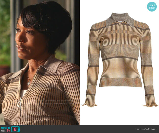Jonathan Simkhai Allyson Striped Polo Top worn by Athena Grant (Angela Bassett) on 9-1-1