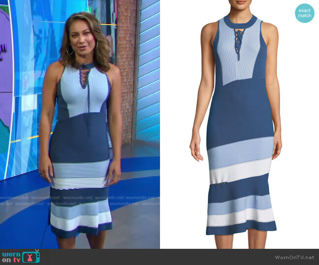 Jonathan Simkhai Rib-Knit Colorblock Lace-Up Midi Dress worn by Ginger Zee on Good Morning America