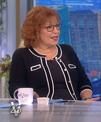 Joy’s black contrast trim cardigan on The View