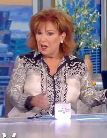 Joy’s black and white paisley print blouse on The View