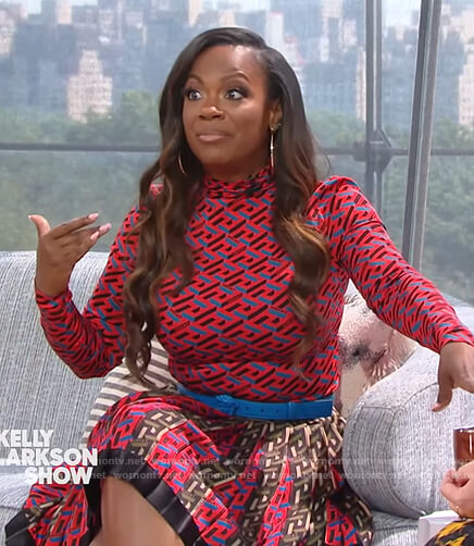 Kandi’s Versace logo top and skirt on The Kelly Clarkson Show
