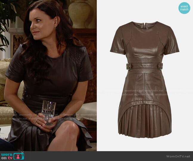 Karen Millen Leather Military Pleated Mini Dress worn by Katie Logan (Heather Tom) on The Bold and the Beautiful