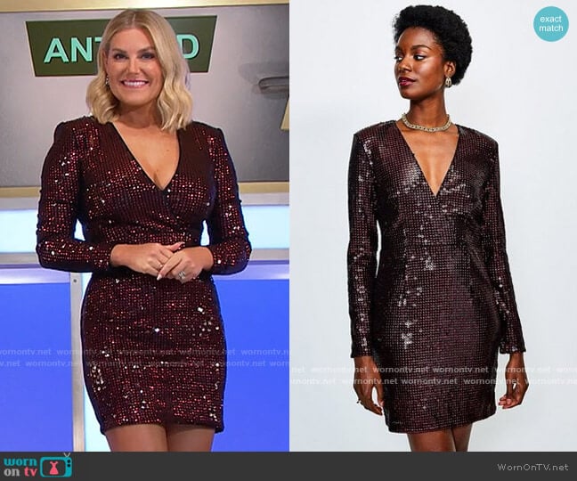 Karen Millen Sequin Wrap Front Long Sleeve Dress worn by Rachel Reynolds on The Price is Right
