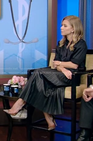 Kelly’s black pleated leather skirt on Live with Kelly and Ryan