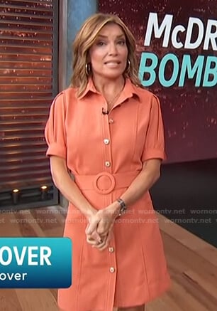 Kit’s orange belted short sleeve shirtdress on Access Hollywood