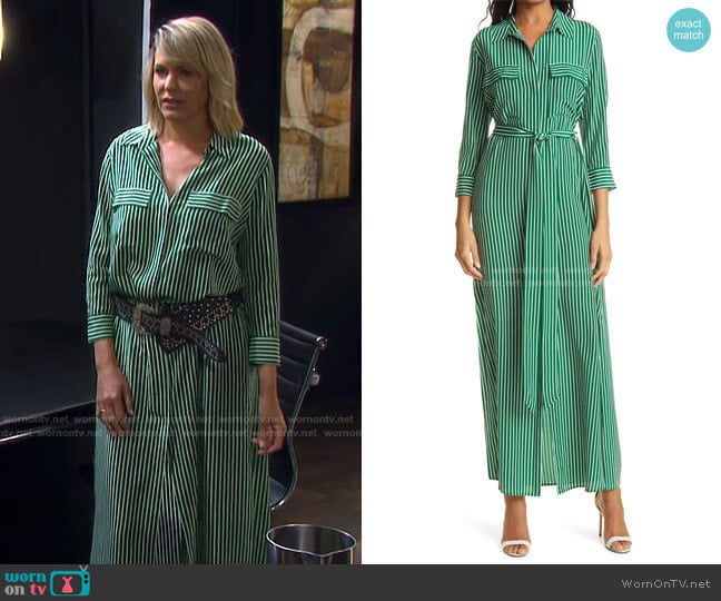 L'Agence Cameron Stripe Long Silk Shirtdress worn by Nicole Walker (Arianne Zucker) on Days of our Lives