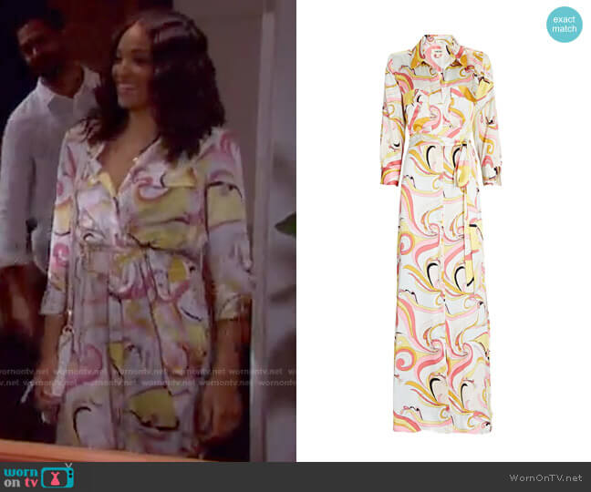 L'Agence Cameron Silk Maxi Shirt Dress worn by Lani Price (Sal Stowers) on Days of our Lives
