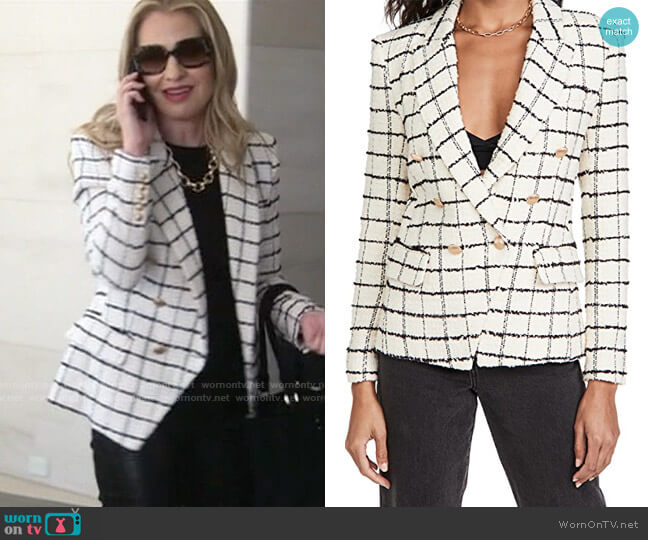 L'Agence Kenzie Blazer in Ecru/Black Plaid worn by Ursula (Leslie Grossman) on American Horror Story