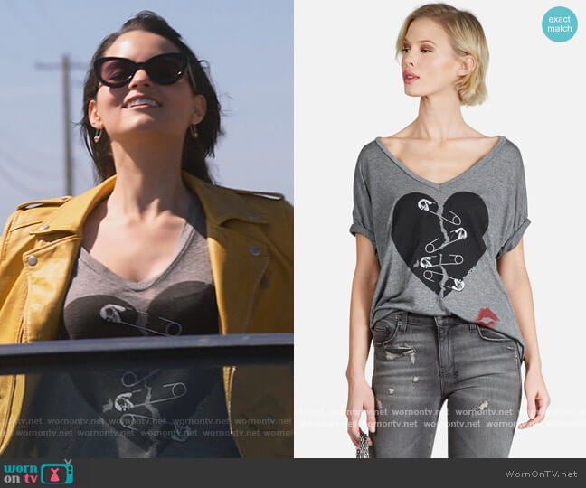 Lauren Moshi Brixton Safety Pin Heart Tee worn by Aurora Decker-Morningstar (Brianna Hildebrand) on Lucifer