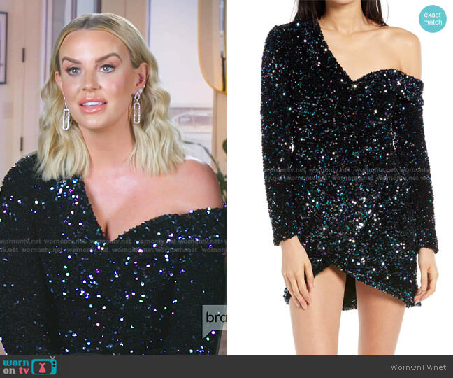 Lavish Alice One-Shoulder Long Sleeve Sequin Cluster Velvet Dress worn by Whitney Rose on The Real Housewives of Salt Lake City