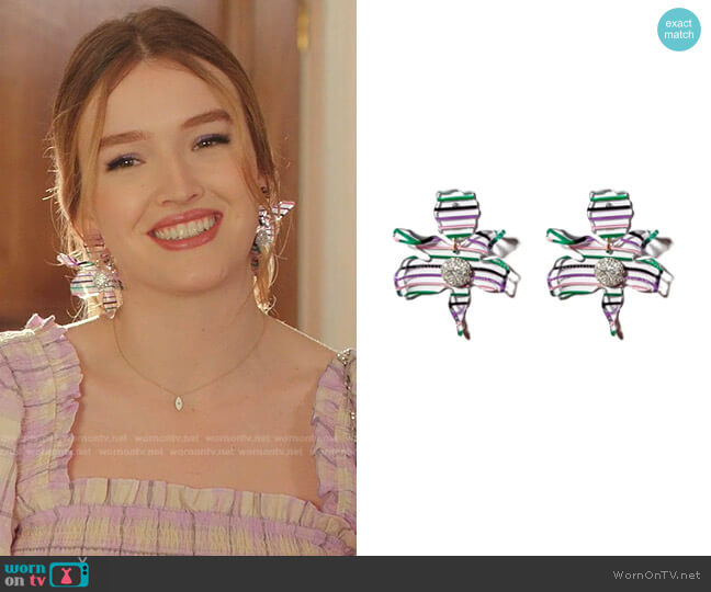 Lele Sadoughi Crystal Lily Drop Earrings worn by Kirby Anders (Maddison Brown) on Dynasty