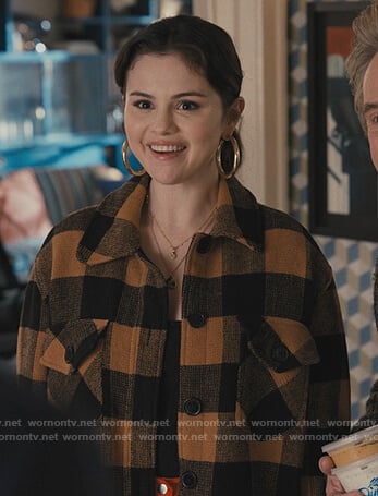 Mabel’s buffalo check jacket and earrings on Only Murders in the Building
