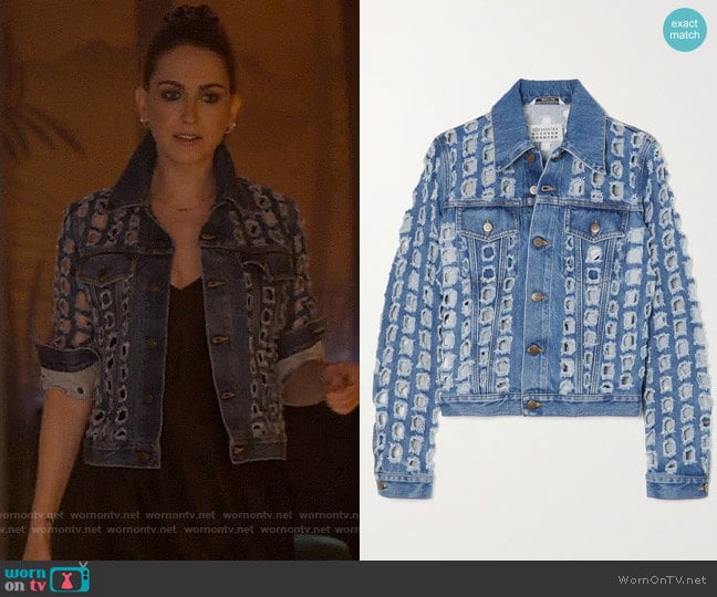 Maison Margiela Distressed cutout denim jacket worn by Tess Van De Berg (Jamie Clayton) on The L Word Generation Q