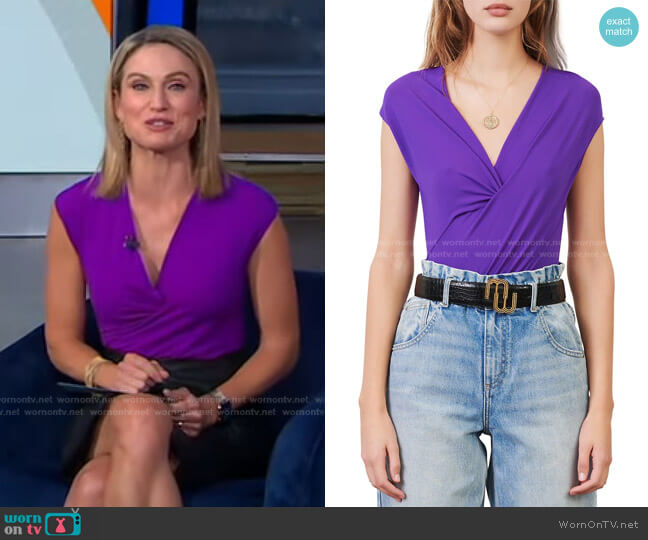 Maje Tender Draped Stretch Bodysuit worn by Amy Robach on Good Morning America