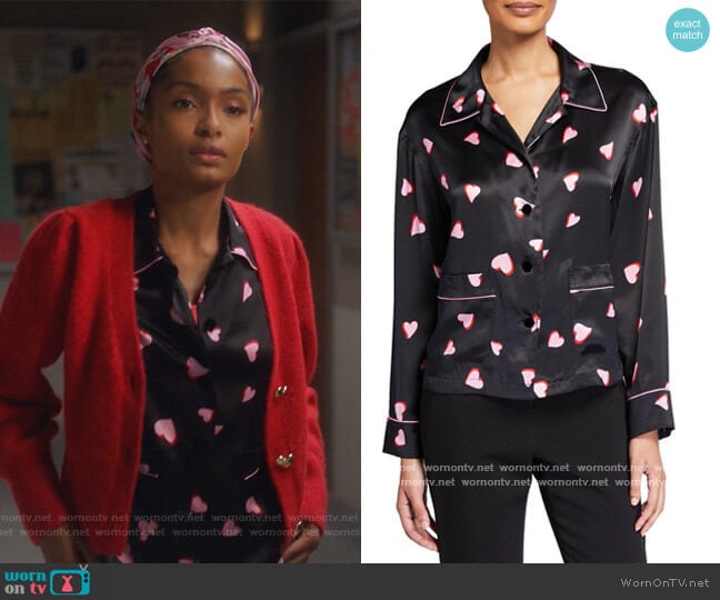 Marc Jacobs Heart Print Pajama Top worn by Zoey Johnson (Yara Shahidi) on Grown-ish