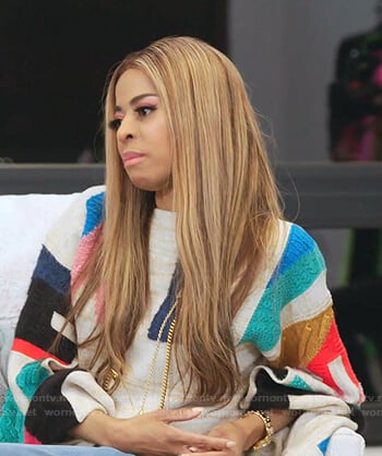 Mary’s multicolor knit bell sleeve sweater on The Real Housewives of Salt Lake City