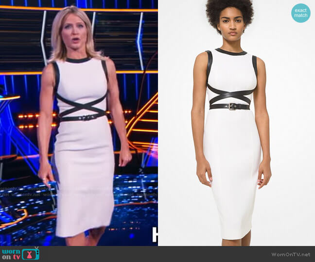 Michael Kors Leather Trim Stretch Bouclé Crepe Sheath Dress worn by Sara Haines on The Chase