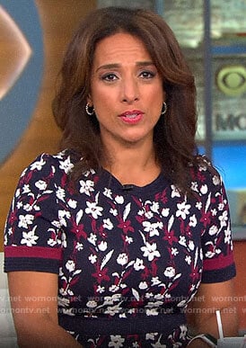Michelle Miller’s navy floral dress on CBS This Mornings Saturday