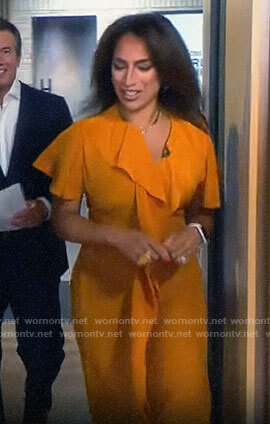 Michelle Miller’s orange ruffled midi dress on CBS Mornings