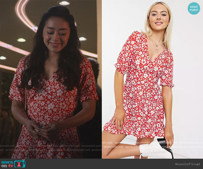 ASOS Miss Selfridge fit & flare mini dress in red floral worn by Ella Lopez (Aimee Garcia) on Lucifer