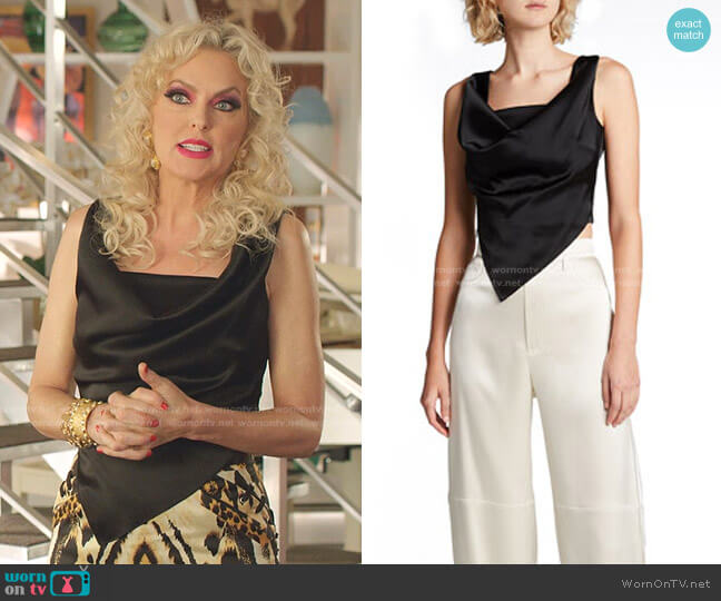 Nanushka Petra Cowl-Neck Handkerchief Top worn by Alexis Carrington (Elaine Hendrix) on Dynasty