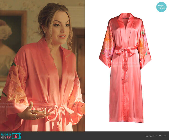 Natori Peony Blossoms Embroidered Robe worn by Fallon Carrington (Elizabeth Gillies) on Dynasty