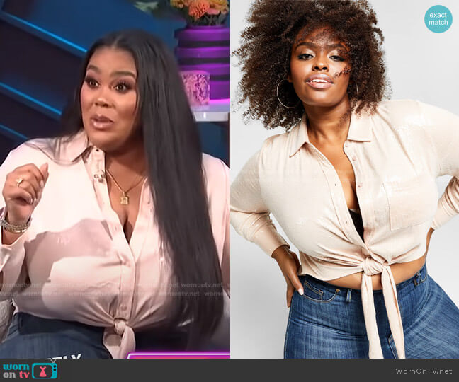 Nina Parker Trendy Plus Size Sequin Button-Up Shirt worn by Nina Parker on E! News