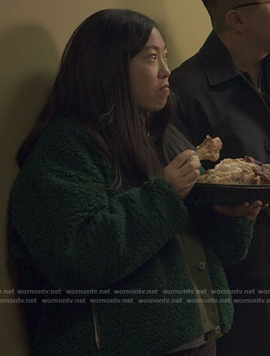 Nora’s green fleece jacket on Awkwafina is Nora From Queens