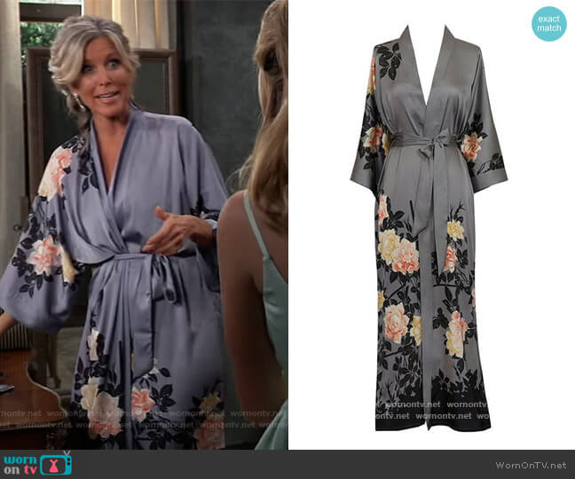 Old Shanghai Charmeuse Kimono Robe worn by Carly Spencer (Laura Wright) on General Hospital