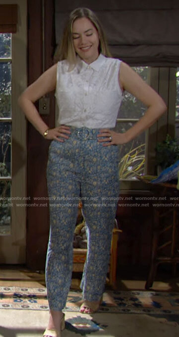 Hope’s blue floral pants on The Bold and the Beautiful