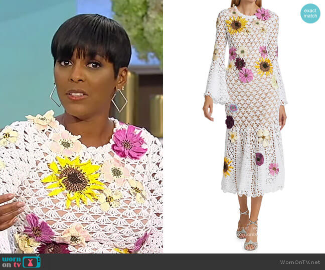 Oscar de la Renta Floral-Embellished Crochet Dress worn by Tamron Hall on Tamron Hall Show