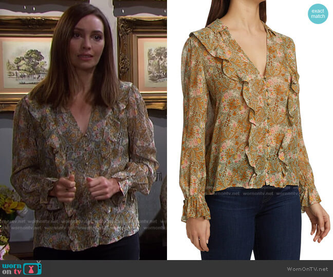 Paige Tessa Ruffled Floral Silk Blouse worn by Gwen Rizczech (Emily O'Brien) on Days of our Lives
