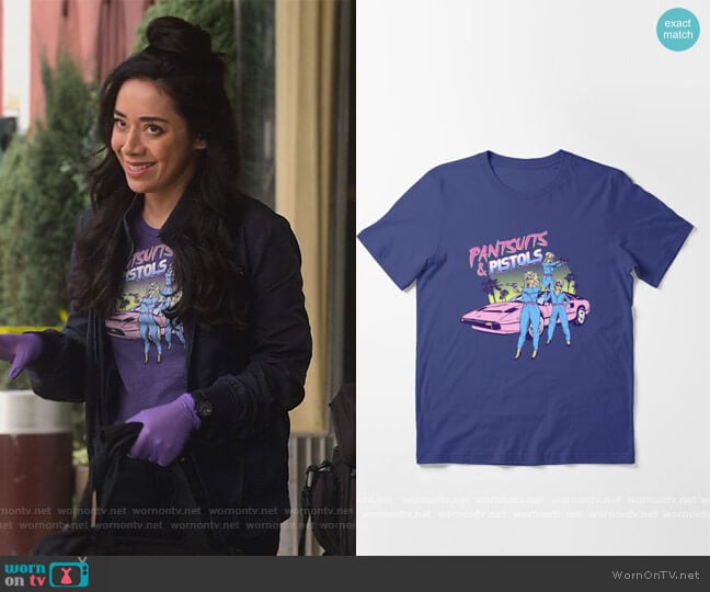 Hillary White Pantsuits and Pistols Essential T-Shirt worn by Ella Lopez (Aimee Garcia) on Lucifer