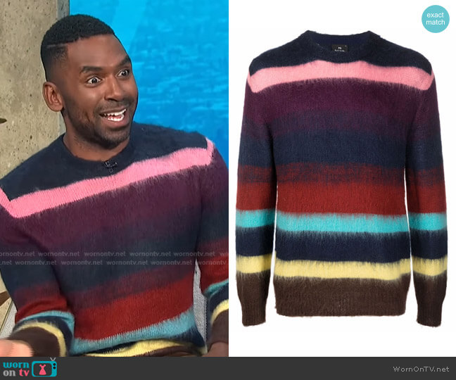 PS Paul Smith Artist-Stripe Knitted Jumper worn by Justin Sylvester on E! News