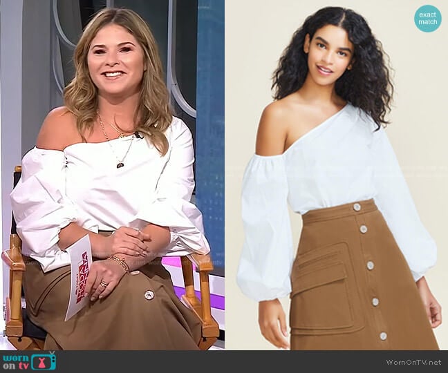 Pearl by Lela Rose Cotton Poplin One Shoulder Top worn by Jenna Bush Hager on Today