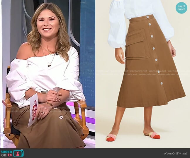 Pearl by Lela Rose Stretch Cotton Button Front Skirt worn by Jenna Bush Hager on Today