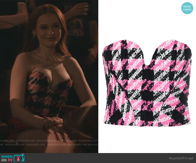 Philosophy Di Lorenzo Serafini Check Boucle Corset Top worn by Cheryl Blossom (Madelaine Petsch) on Riverdale