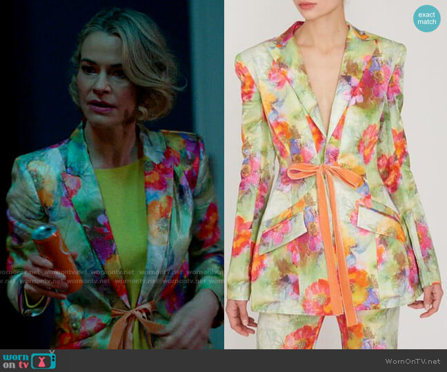 Prabal Gurung Linen Shal Floral Tie Waist Blazer worn by Alice Pieszecki (Leisha Hailey) on The L Word Generation Q