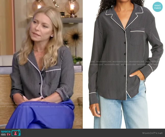 Rag & Bone Luca Silk Pajama Top worn by Kelly Ripa on Live with Kelly and Mark