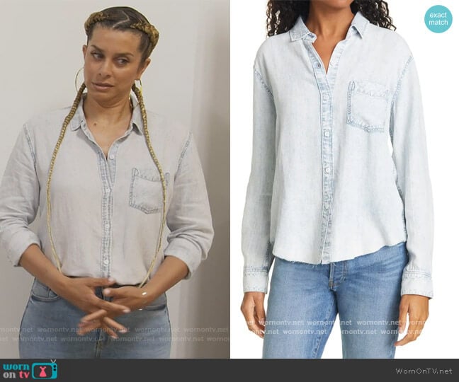 Rails Ingrid Raw Hem Chambray Shirt worn by Robyn Dixon on The Real Housewives of Potomac