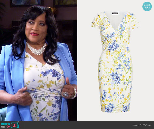Ralph Lauren Floral Jersey Surplice Dress worn by Paulina Price (Jackée Harry) on Days of our Lives