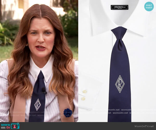 Ralph Lauren Monogram Silk Tie worn by Drew Barrymore on The Drew Barrymore Show